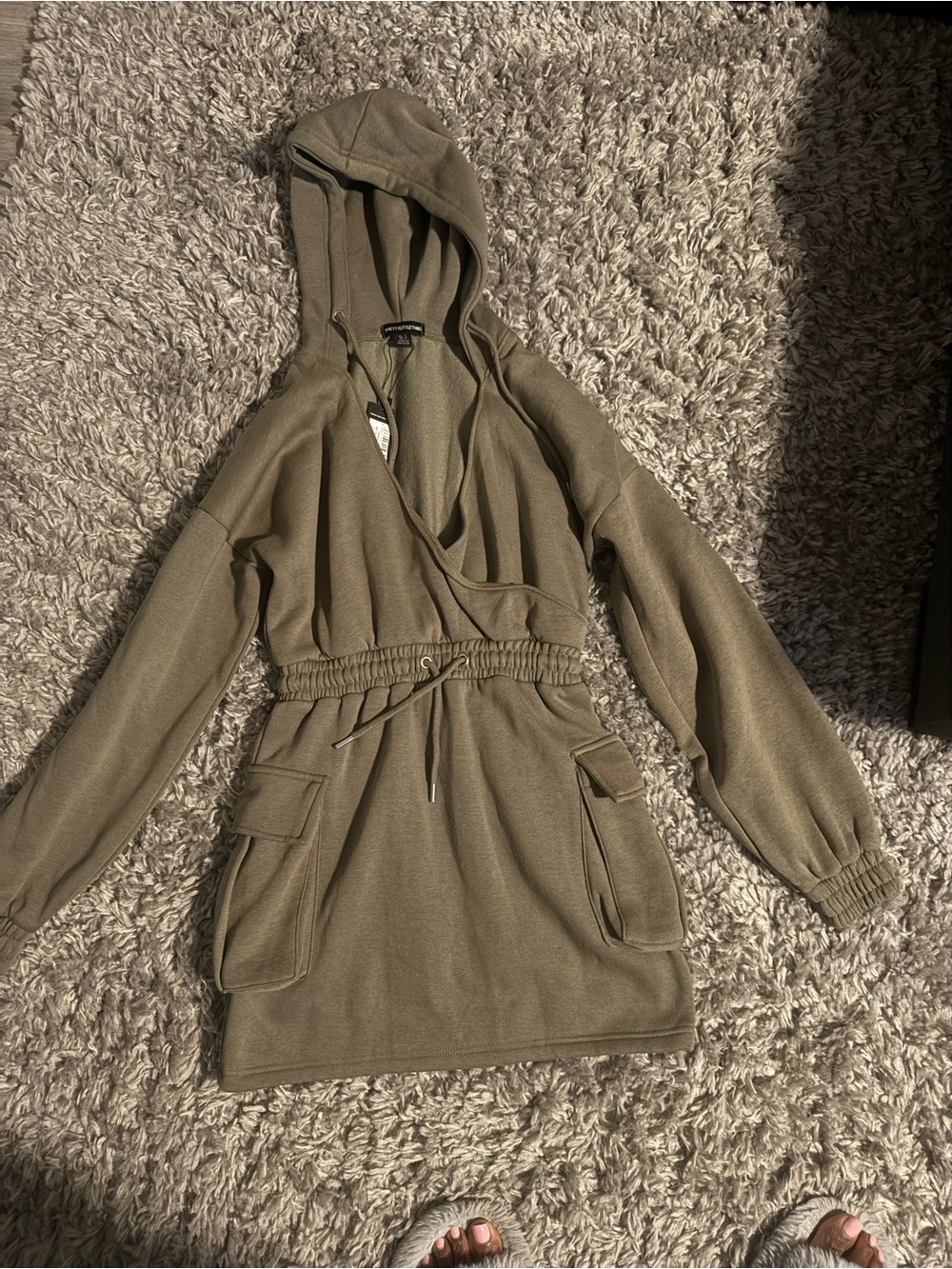 PrettyLittleThing Olive Green Hoodie Mini Dress